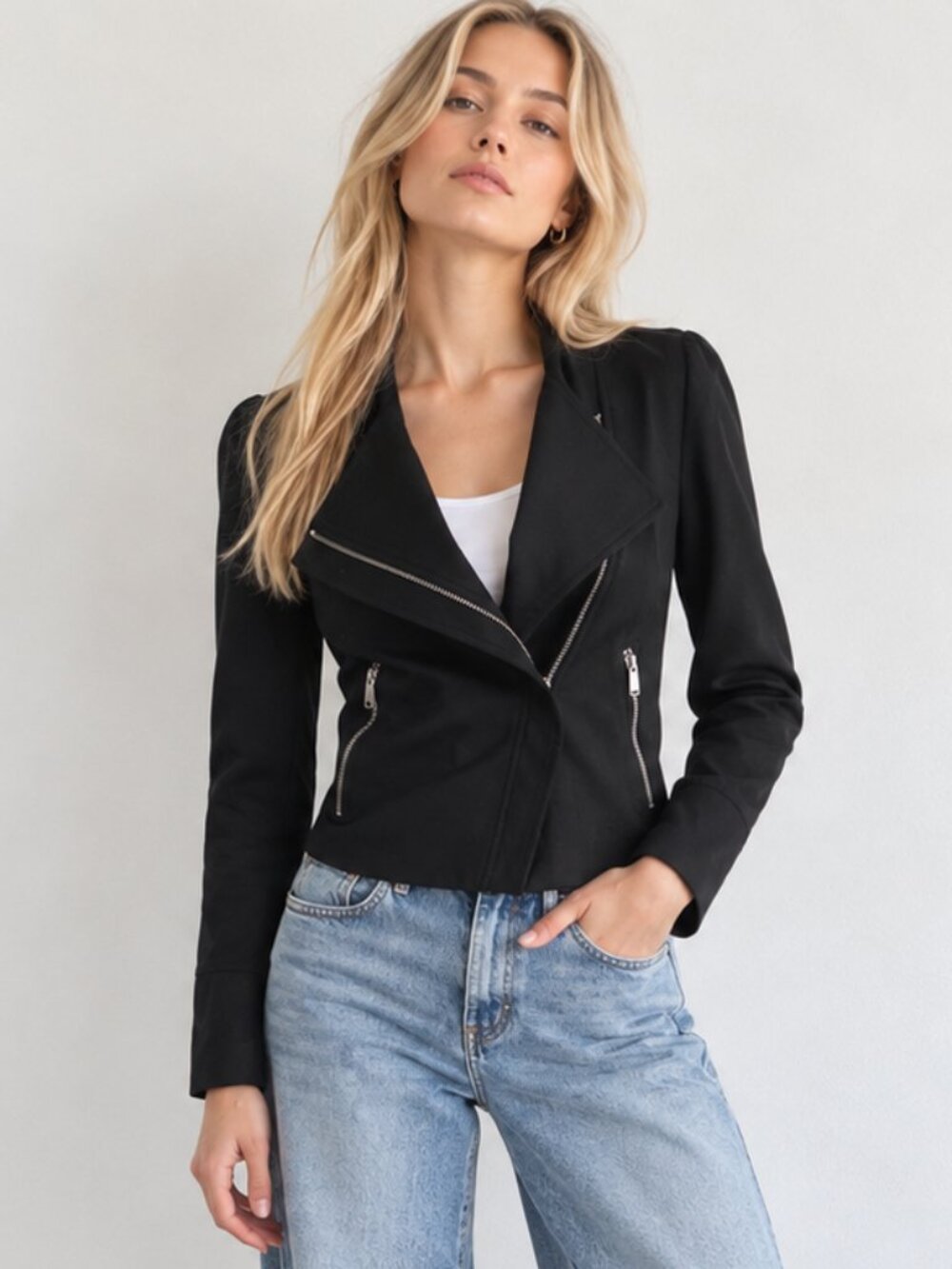 Aritzia Babaton Black Lyocell Moto Jacket Size 2 Asymmetrical Zip Biker Grunge